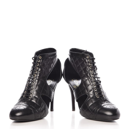 Chanel Calfskin Quilted Cut Out Boots 37 Black 6 of 12