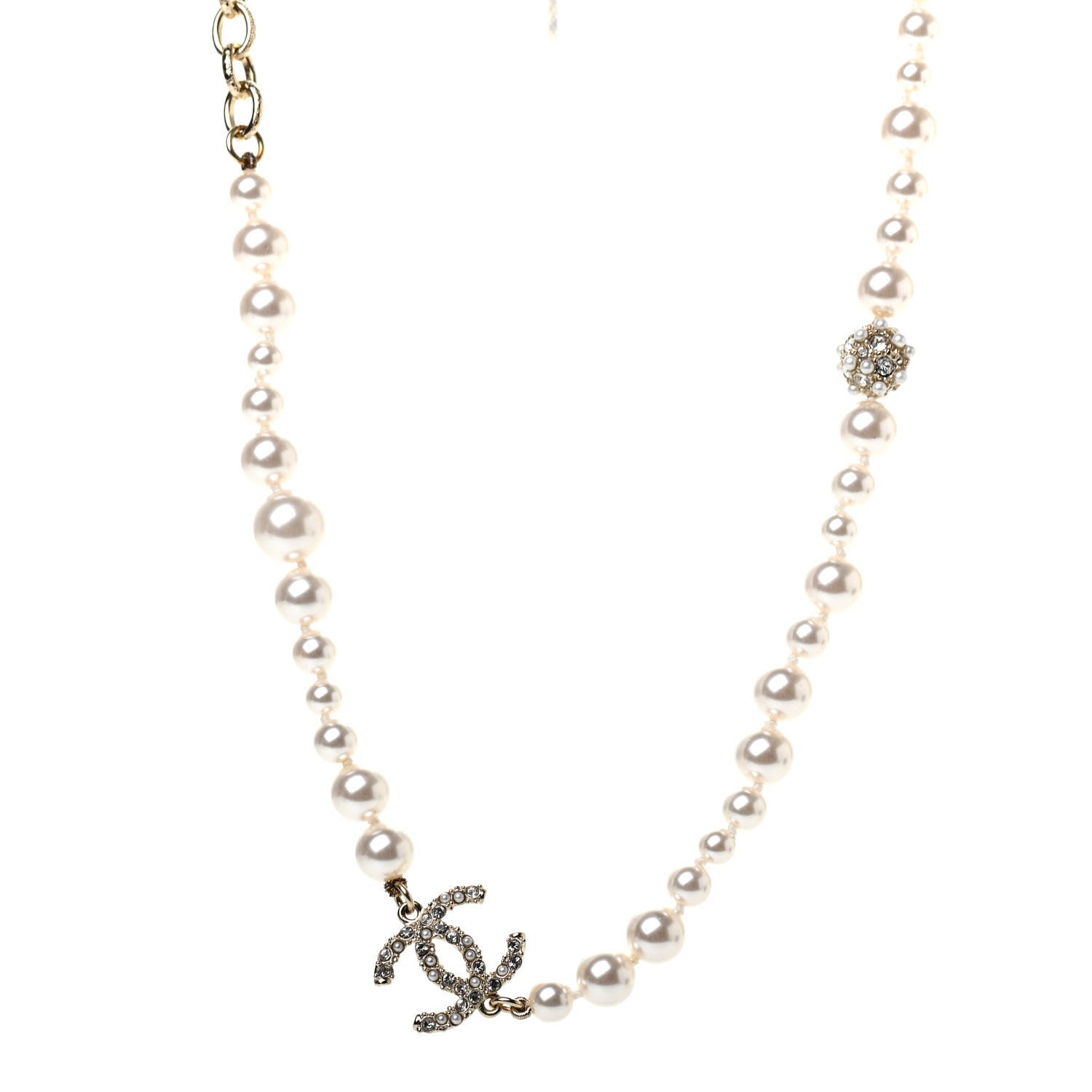 Chanel Pearl Crystal CC Short Necklace Gold 1 of 5