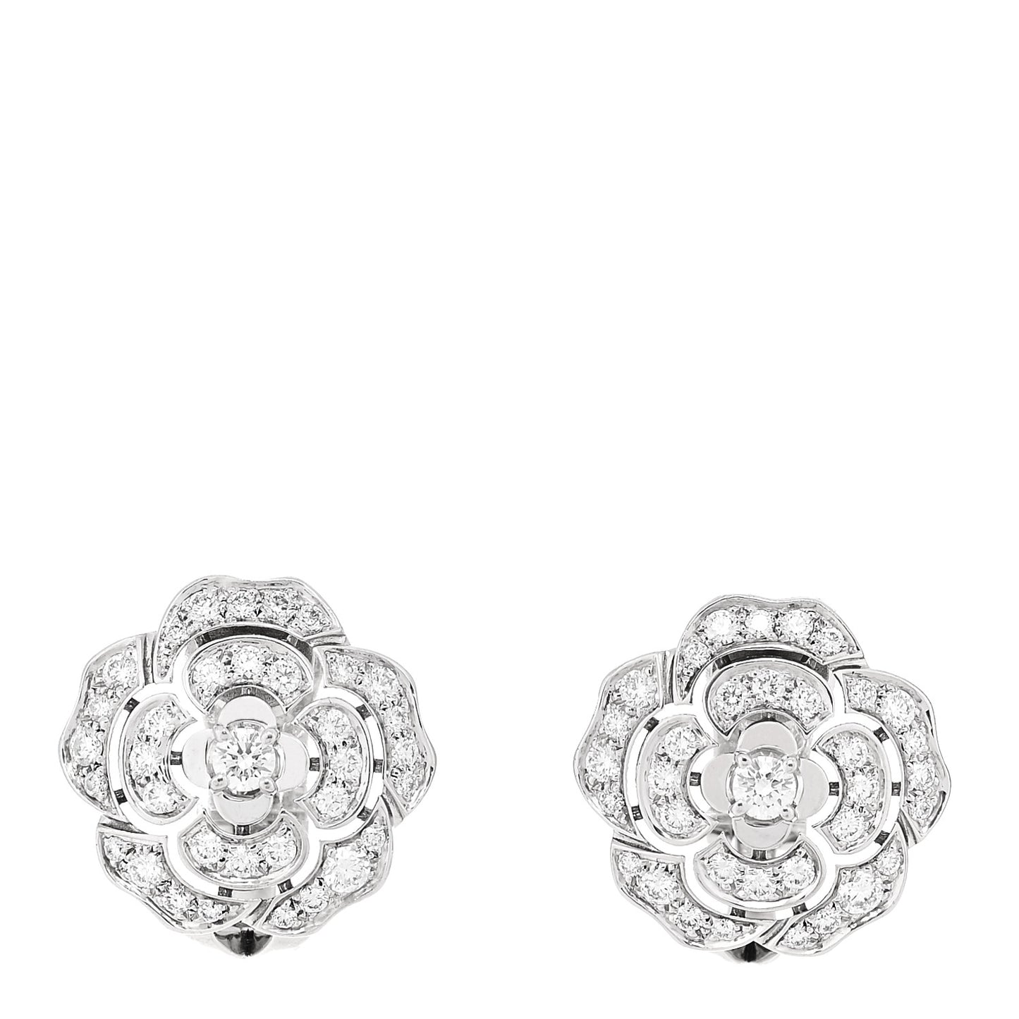 18K White Gold Diamond Bouton de Camélia Earrings