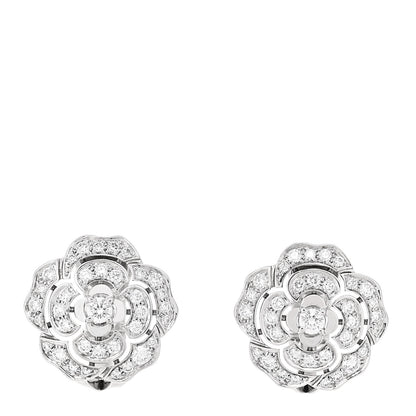 Chanel 18K White Gold Diamond Bouton de Camélia Earrings 1 of 4