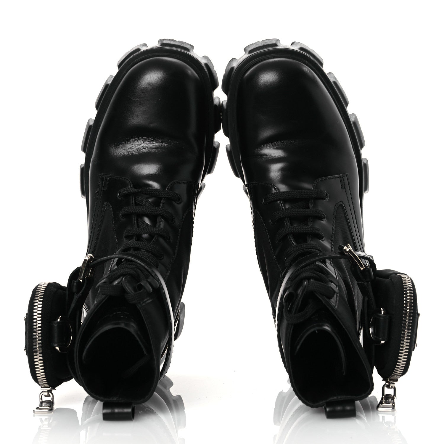 Prada Spazzolato Rois Nylon Metal Triangle Logo Monolith Pouch Pocket 55mm Boots 38 Black 2 of 15