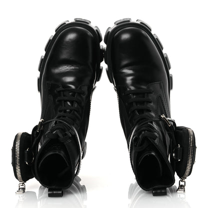 Prada Spazzolato Rois Nylon Metal Triangle Logo Monolith Pouch Pocket 55mm Boots 38 Black 2 of 15