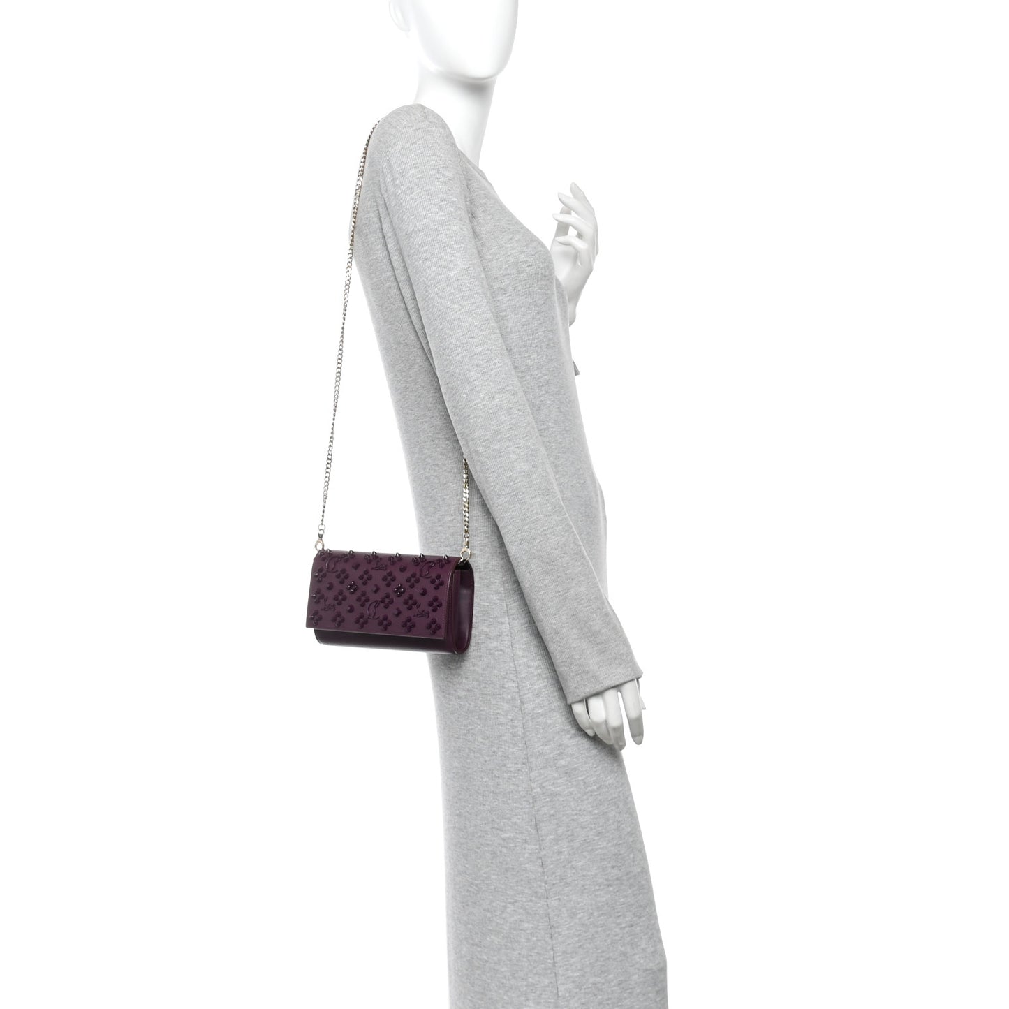 Calfskin Spikes Loubinthesky Paloma Clutch Merlot