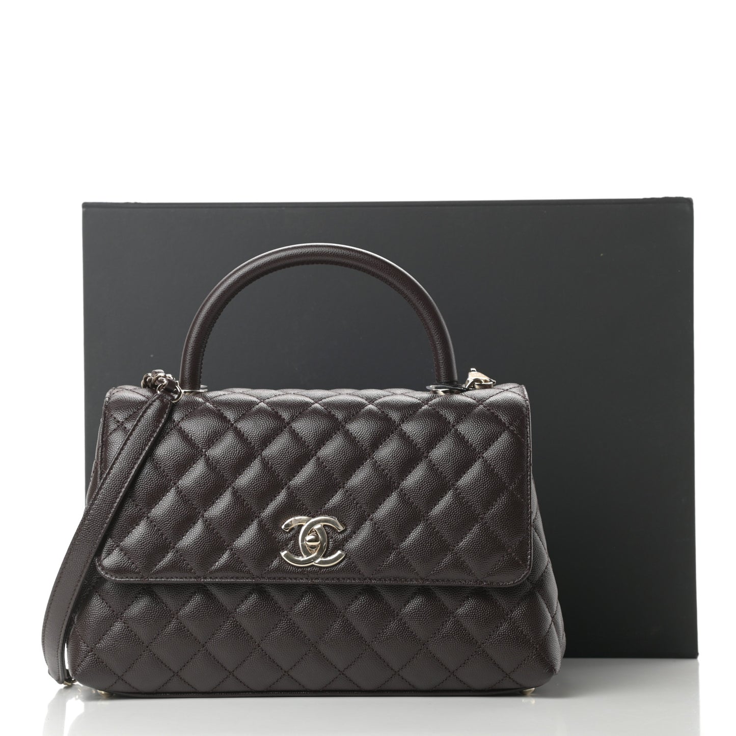Caviar Quilted Small Coco Handle Flap Dark Brown