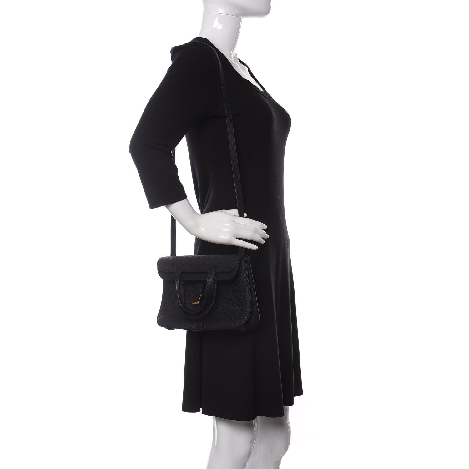 Hermes Taurillon Clemence Halzan 25 Black 2 of 13