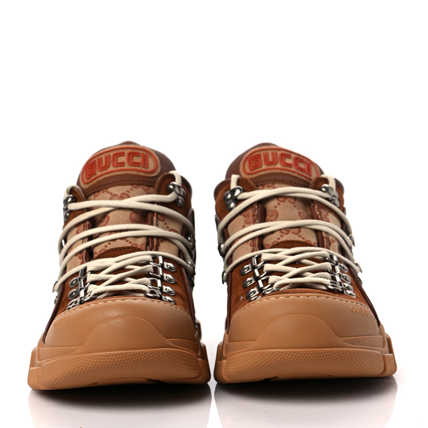 Gucci X SEGA Suede Calfskin GG Monogram Mens Flashtrek Sneakers 8.5 New Cuir Beige Ruggine 2 of 8