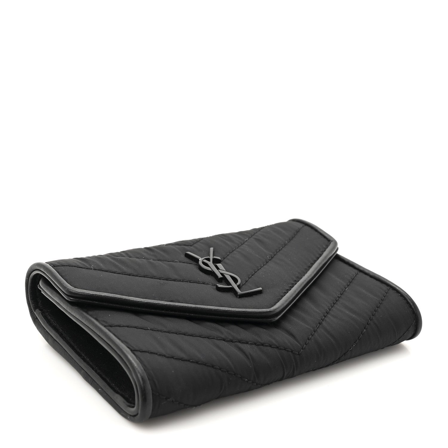 Saint Laurent Calfskin Nylon Matelasse Chevron Small Monogram Envelope Wallet Black 4 of 8
