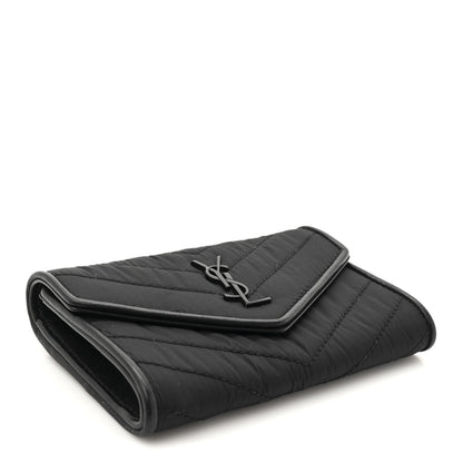 Saint Laurent Calfskin Nylon Matelasse Chevron Small Monogram Envelope Wallet Black 4 of 8