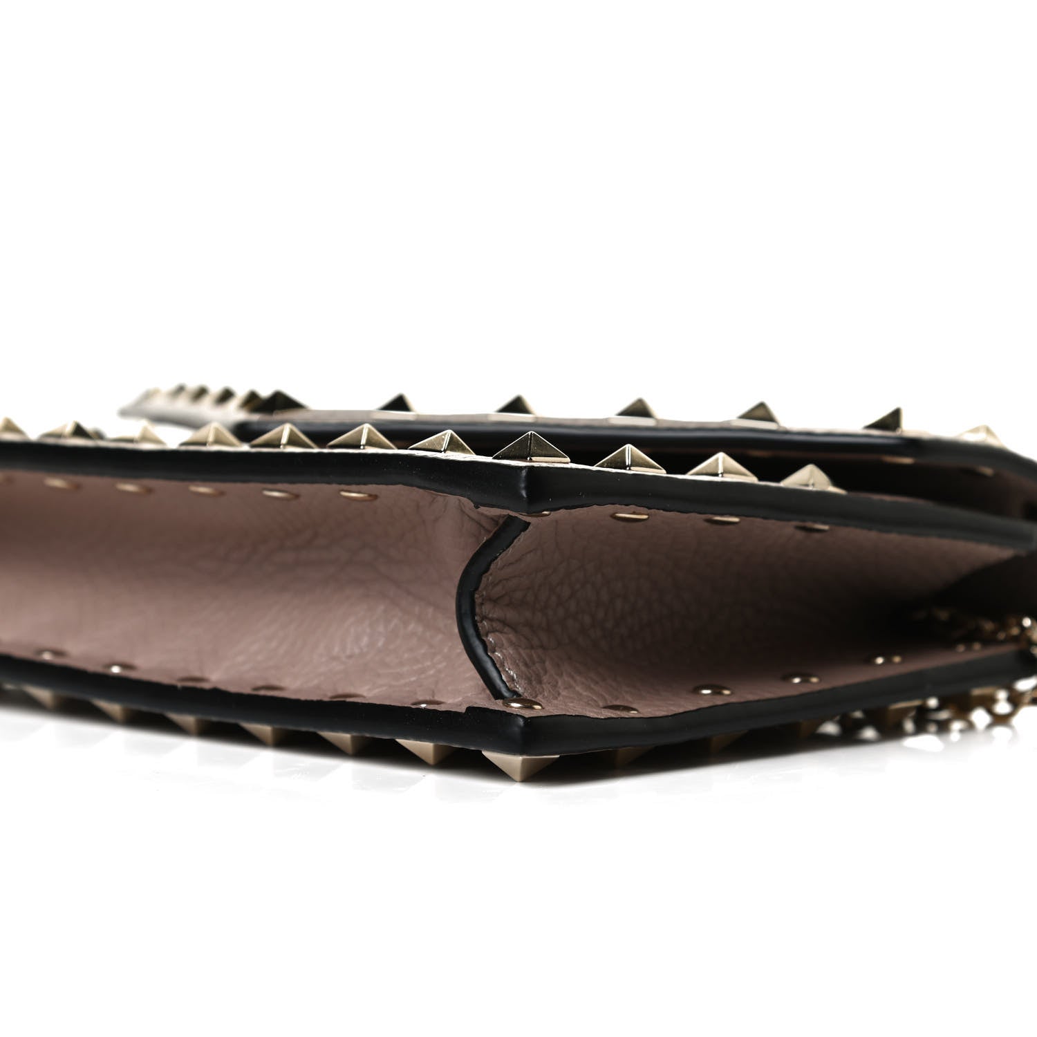 Valentino Garavani Pebbled Calfskin Rockstud Envelope Wallet on Chain Poudre 9 of 14