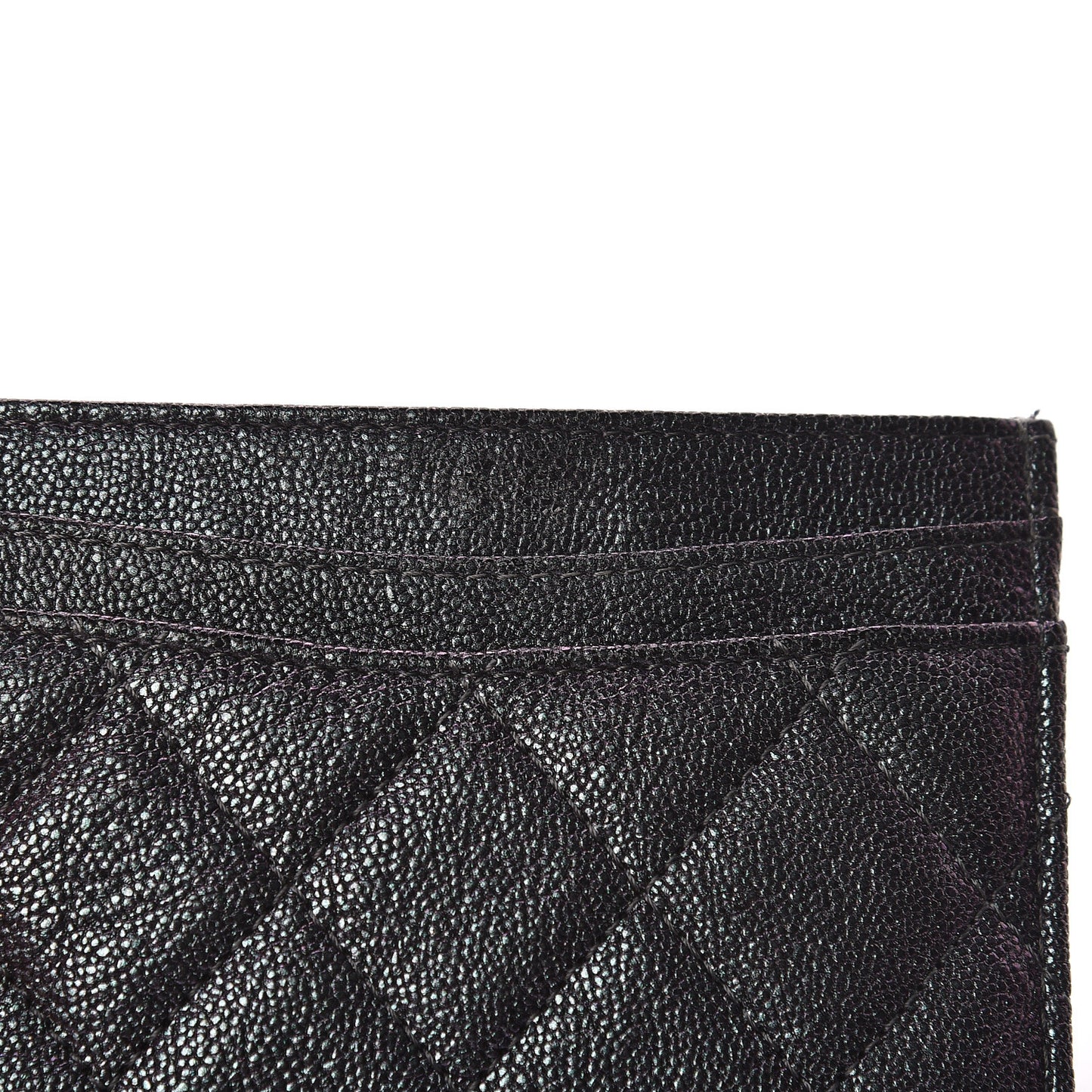 Iridescent Caviar Quilted Card Holder Black