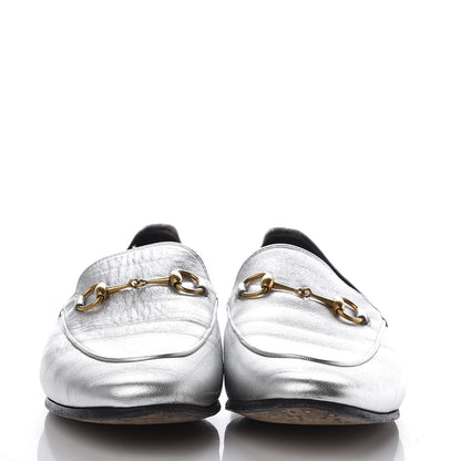 Gucci Metallic Nappa Womens Jordaan Loafers 40 Argento 2 of 13