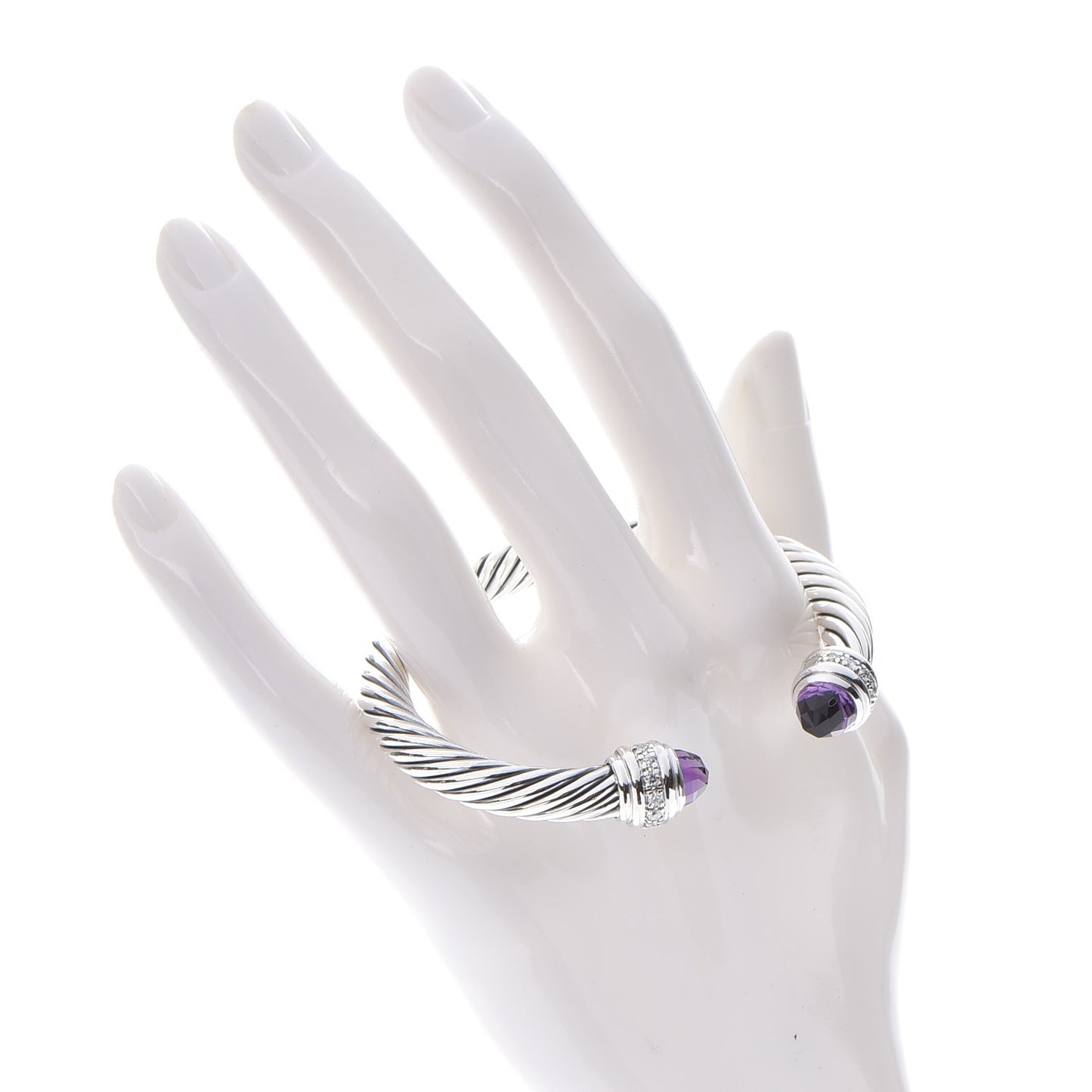Sterling Silver Diamond Amethyst 7mm Cable Classics Bracelet