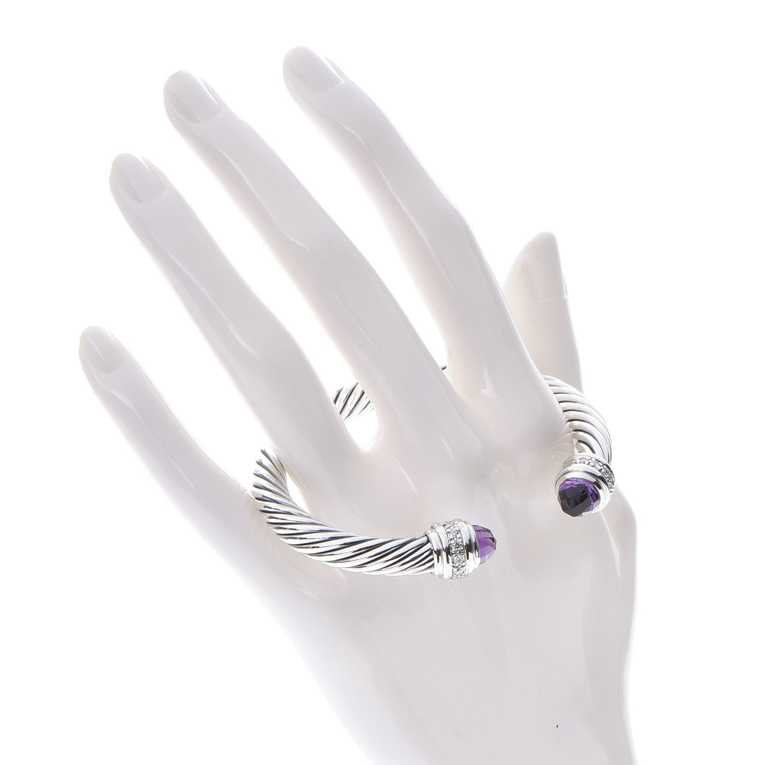 David Yurman Sterling Silver Diamond Amethyst 7mm Cable Classics Bracelet 2 of 6