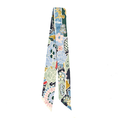 Hermes Silk Bingata Twilly Bleu Ciel Vert Rose 2 of 4