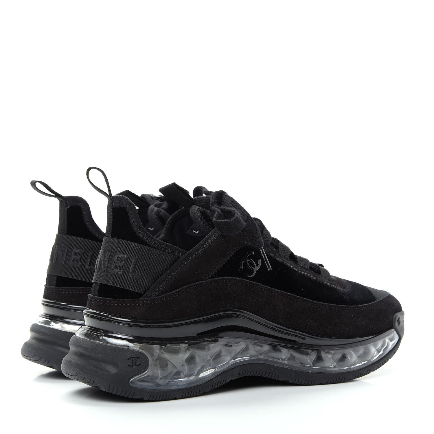 Chanel Suede Calfskin Velvet Grosgrain CC Sneakers 37.5 Black 4 of 11