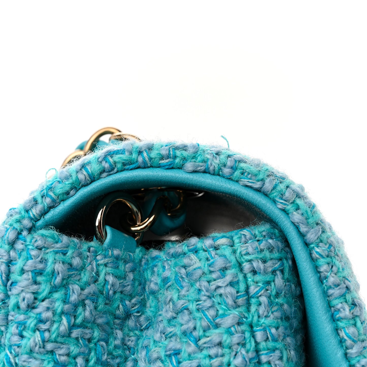 Wool Tweed Quilted Mini Rectangular Flap Turquoise Light Blue