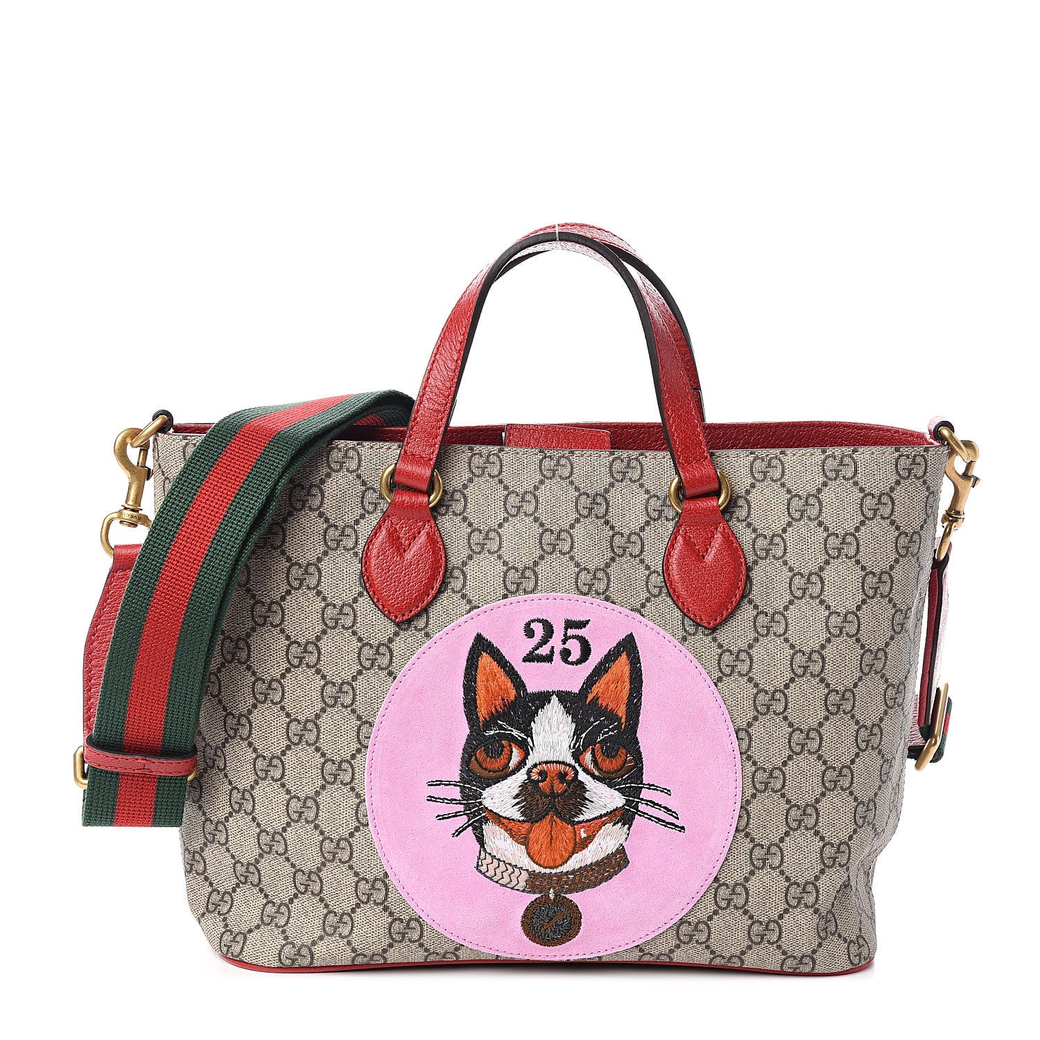 Gucci Soft GG Supreme Monogram Web Bosco Patch Small Crossbody Tote Beige Malva Hibiscus Red 1 of 10
