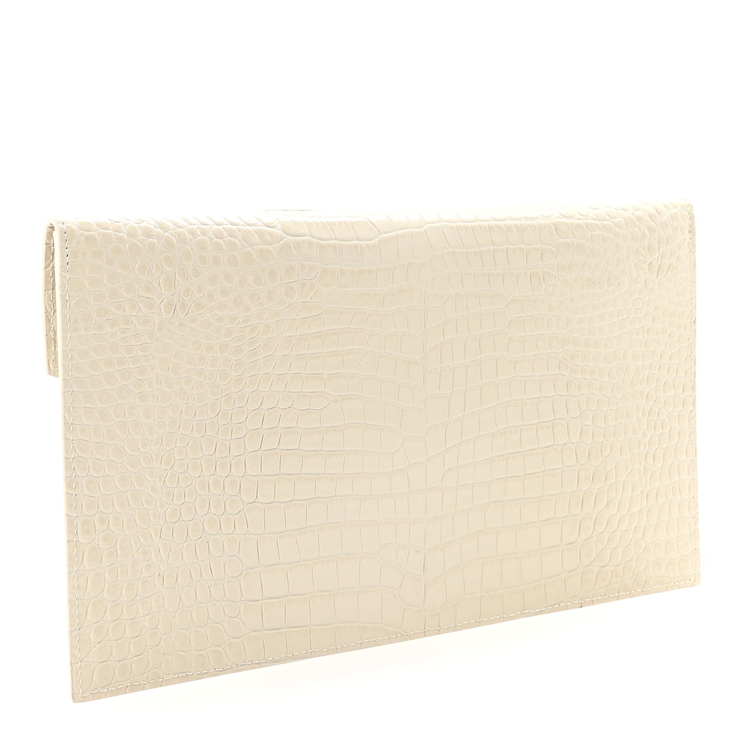 Calfskin Crocodile Embossed Uptown Monogram Clutch Crema Soft