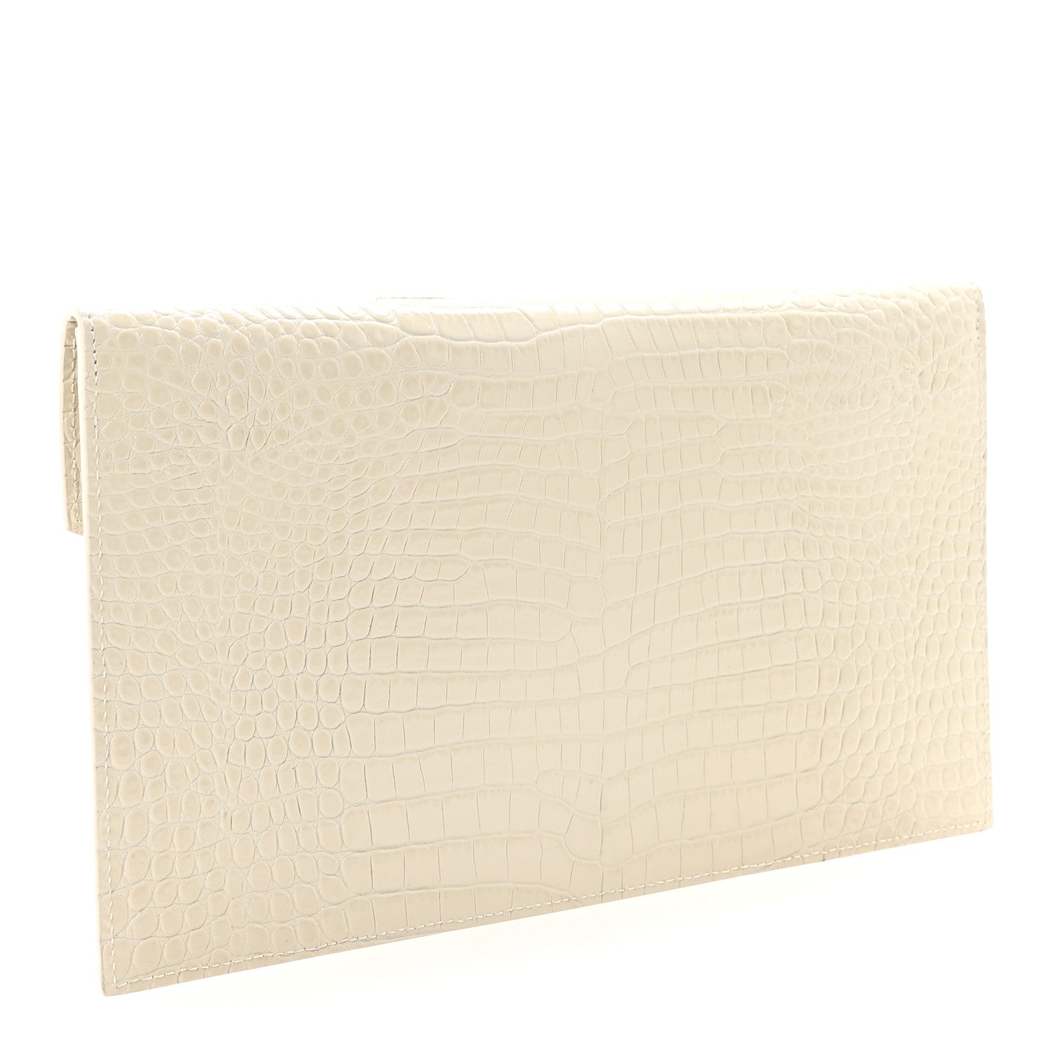Saint Laurent Calfskin Crocodile Embossed Uptown Monogram Clutch Crema Soft 3 of 6