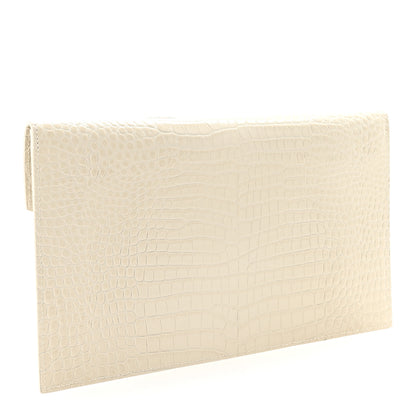 Saint Laurent Calfskin Crocodile Embossed Uptown Monogram Clutch Crema Soft 3 of 6