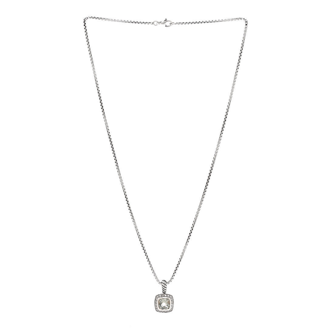 David Yurman Sterling Silver Diamond Prasiolite 7mm Petite Albion Pendant Necklace 3 of 5