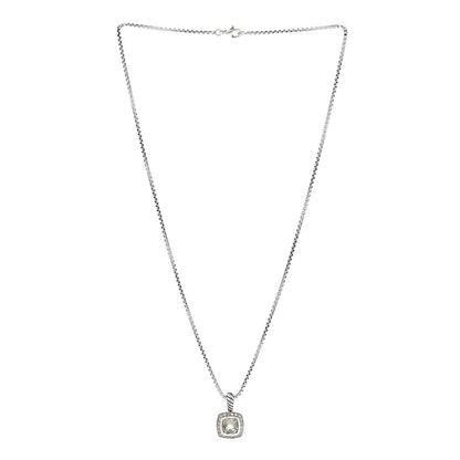 David Yurman Sterling Silver Diamond Prasiolite 7mm Petite Albion Pendant Necklace 3 of 5