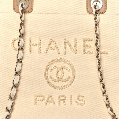 Chanel Canvas Pearl Large Deauville Tote Ecru Beige 8 of 10