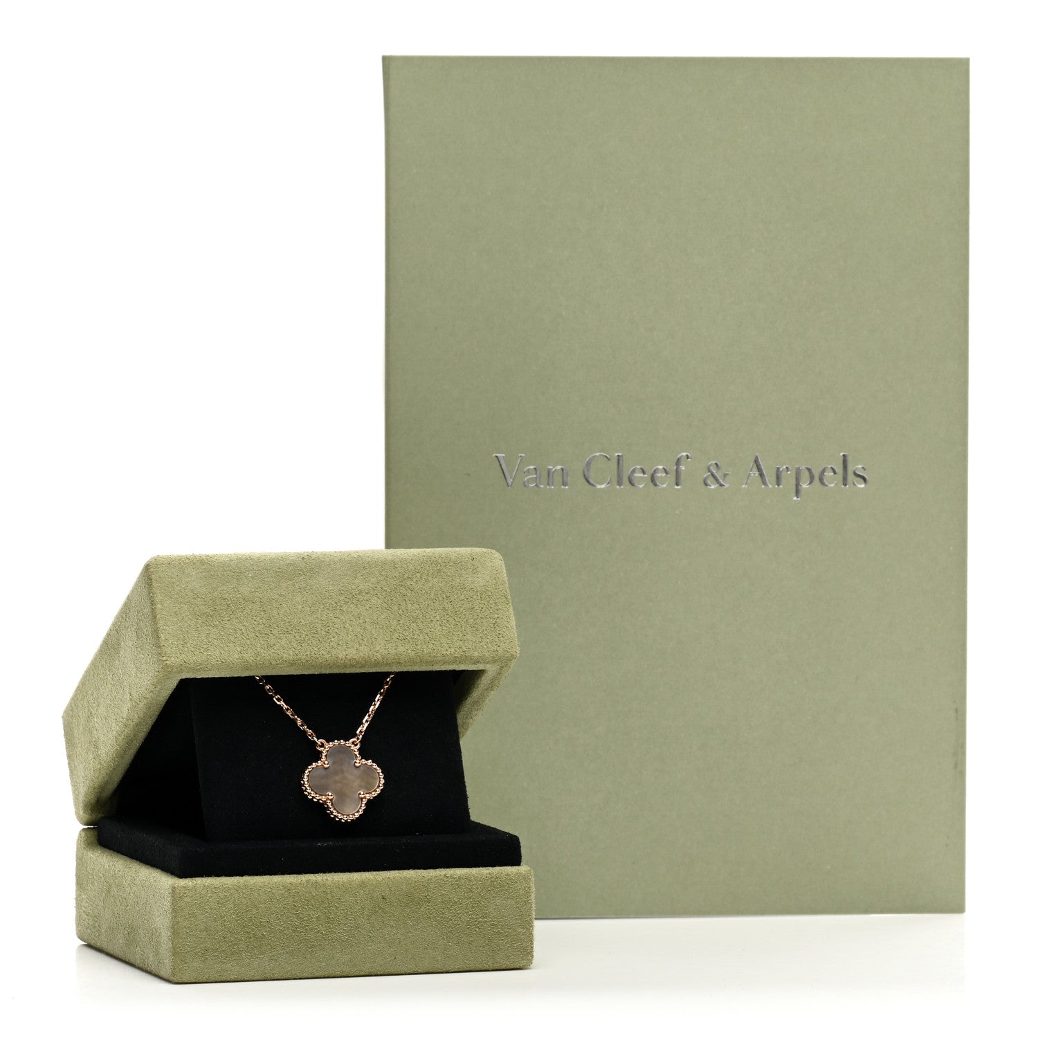 Van Cleef & Arpels 18K Rose Gold Gray Mother of Pearl Vintage Alhambra Pendant Necklace 6 of 6