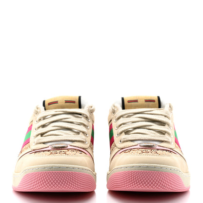 Gucci New GG Monogram Nubuck Web Crystal Embellished Womens Screener Sneakers 37 Camel Ebony Wild Rose 2 of 13