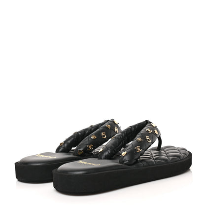 Chanel Lambskin Quilted Padded Charms Thong Sandals 39.5 Black 4 of 8