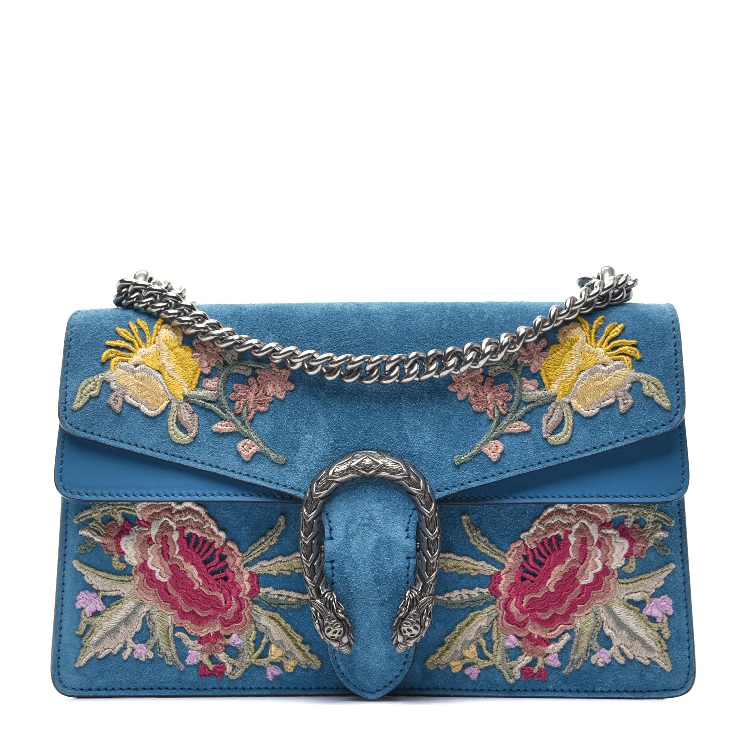 Gucci Suede Floral Embroidered Small Dionysus Shoulder Bag Blue 1 of 10
