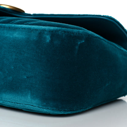 Gucci Velvet Matelasse Small GG Marmont Shoulder Bag Pavone Cyan 10 of 10