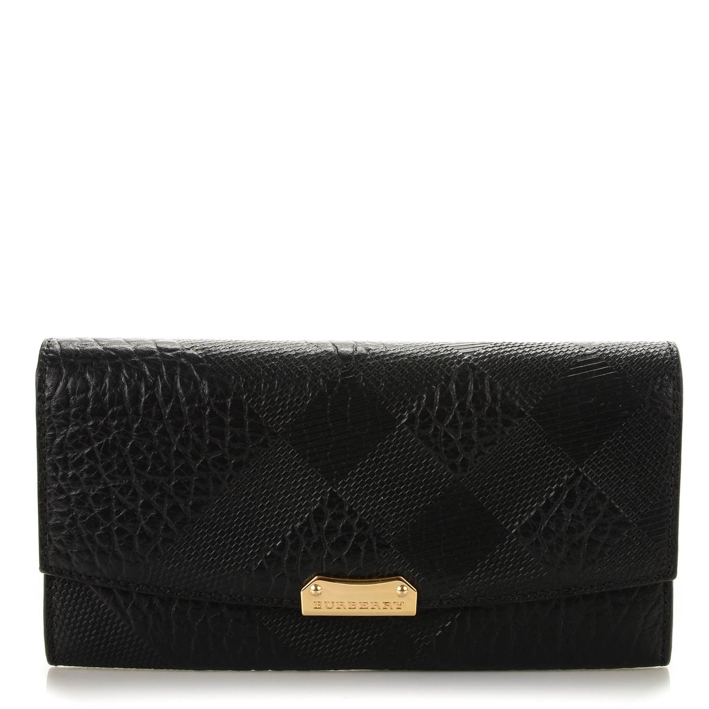 Signature Grain Calfskin Check Embossed Continental Wallet Black