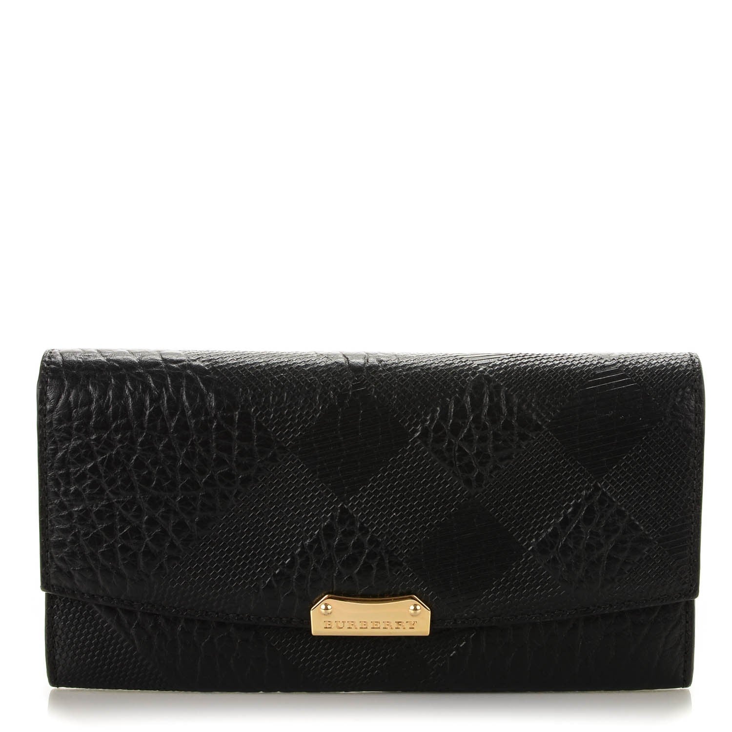 Burberry Signature Grain Calfskin Check Embossed Continental Wallet Black 1 of 8
