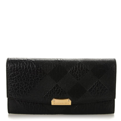 Burberry Signature Grain Calfskin Check Embossed Continental Wallet Black 1 of 8