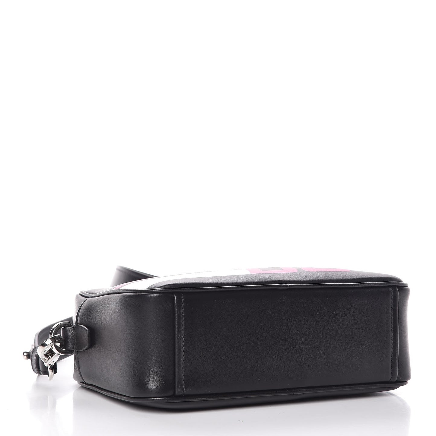 City Calfskin Racing Logo Camera Bag Black Fuxia