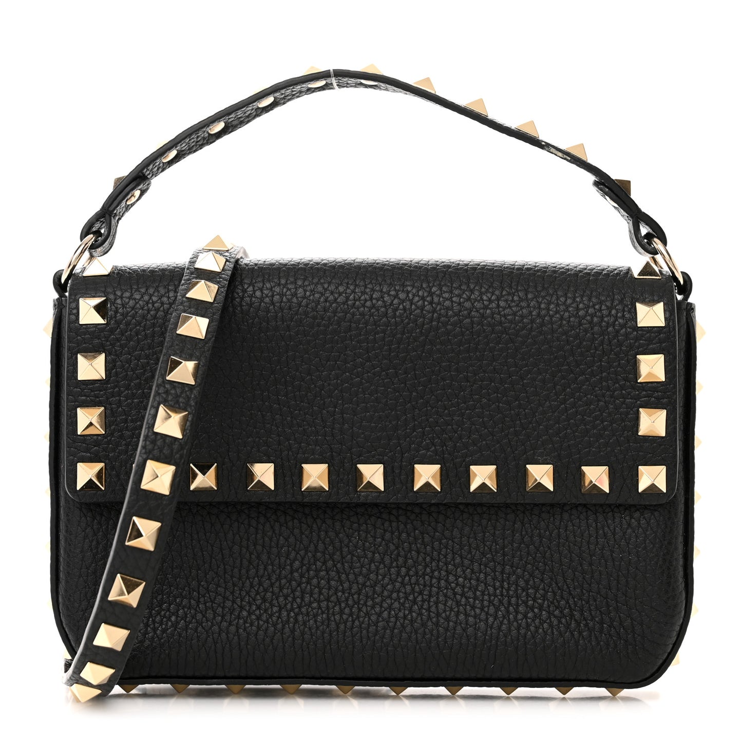 Grained Calfskin Rockstud Crossbody Bag Black