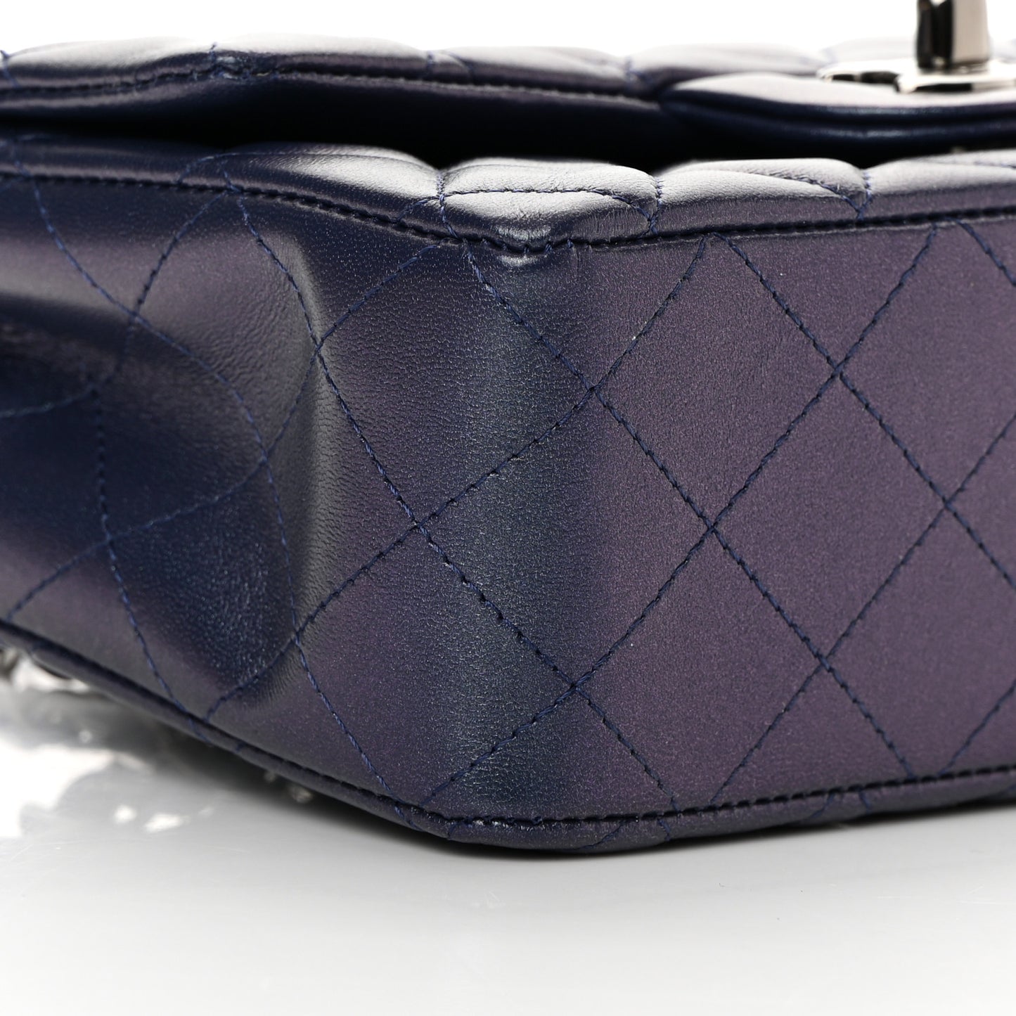 Iridescent Lambskin Quilted Mini Rectangular Flap Dark Purple