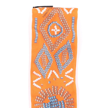 Hermes Silk Kelly En Perles Twilly Orange Bleu Gris Perle 3 of 4