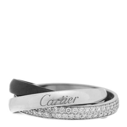 Cartier 18K White Gold Diamond Ceramic Small Trinity Ring 51 5.75 1 of 5