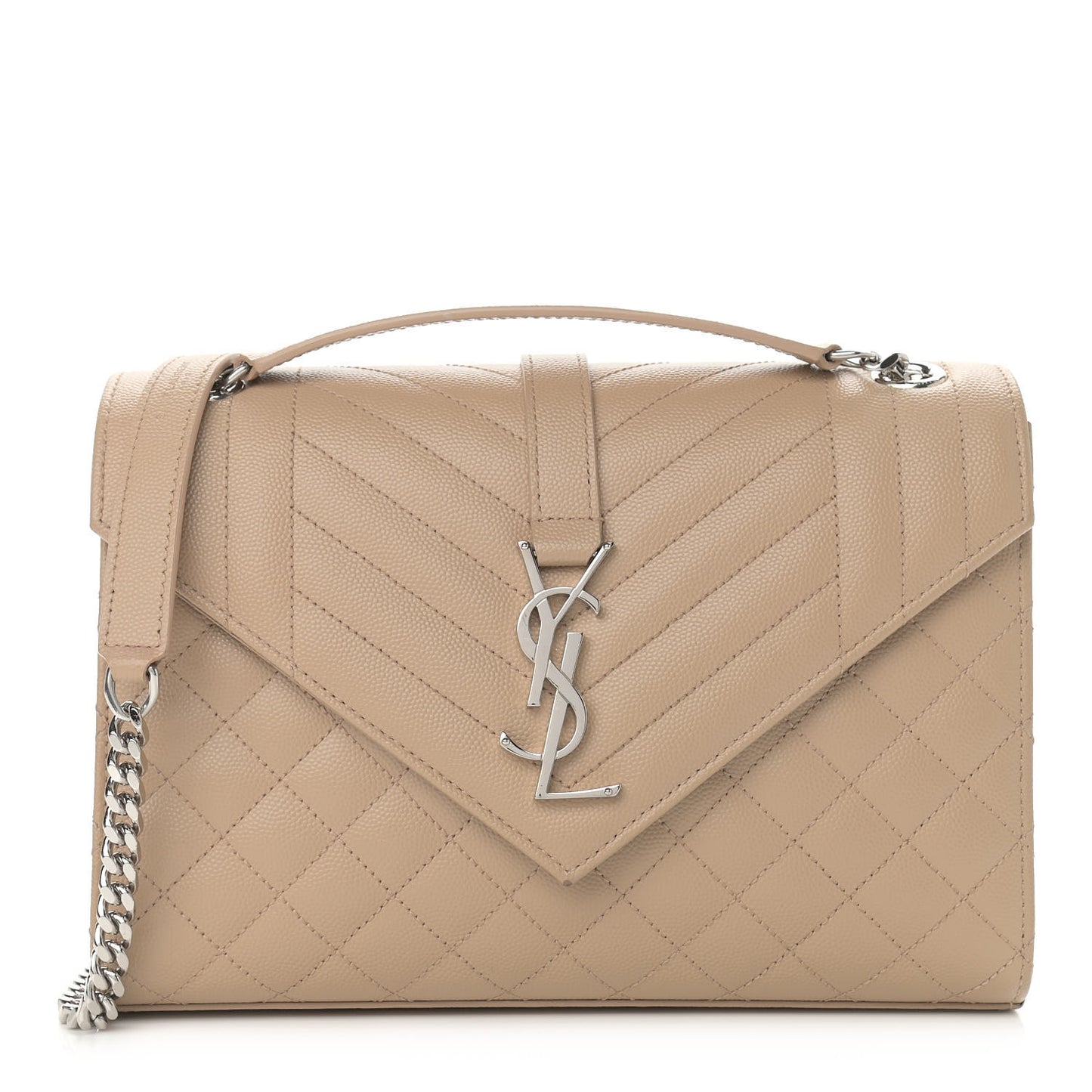 Grain De Poudre Textured Mixed Matelasse Medium Triquilt Monogram Satchel Dark Beige