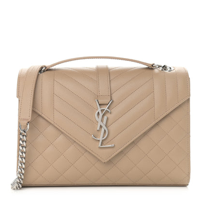 Saint Laurent Grain De Poudre Textured Mixed Matelasse Medium Triquilt Monogram Satchel Dark Beige 1 of 13