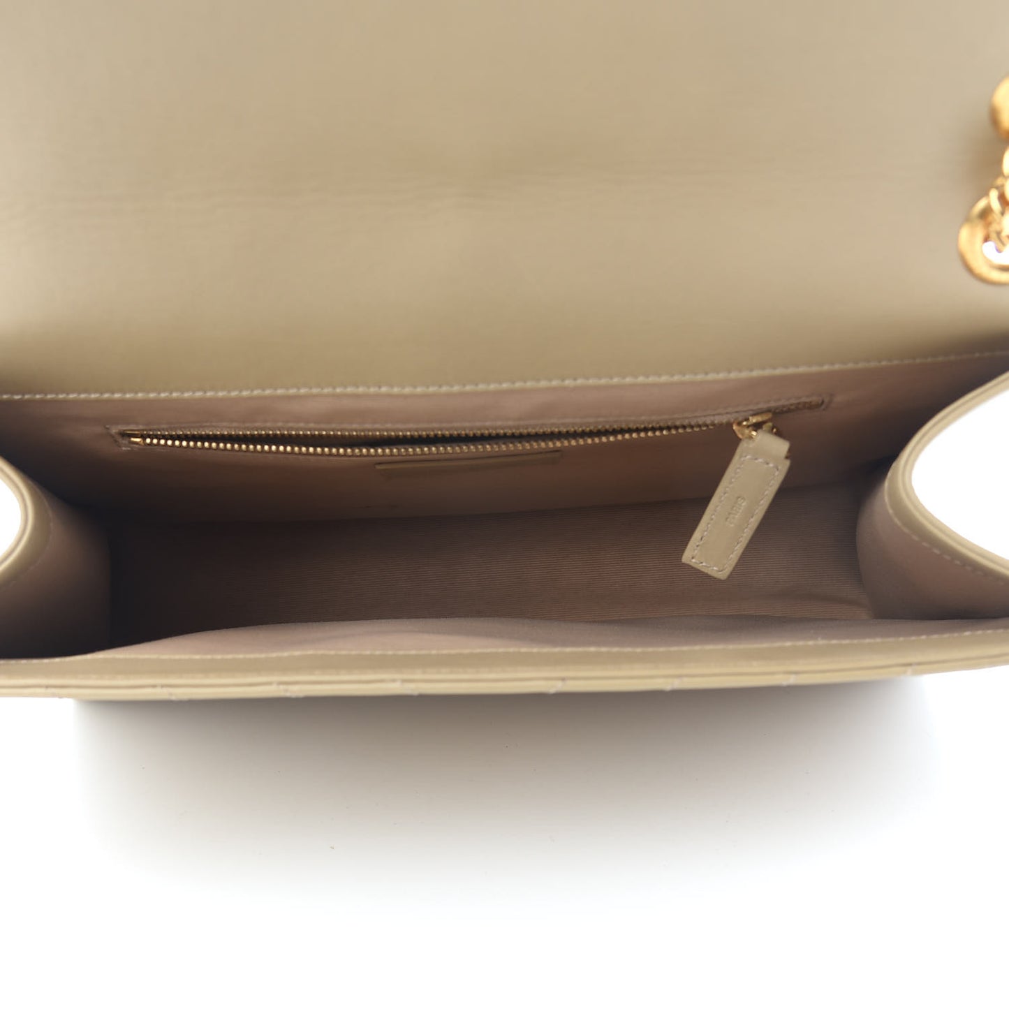 Lambskin Matelasse Chevron Large Monogram Satchel Beige