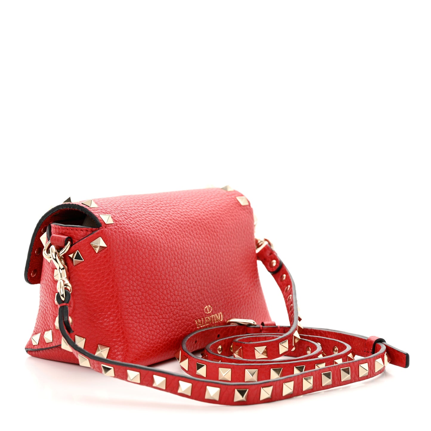 Pebbled Calfskin Mini Rockstud Crossbody Bag Rouge Pur