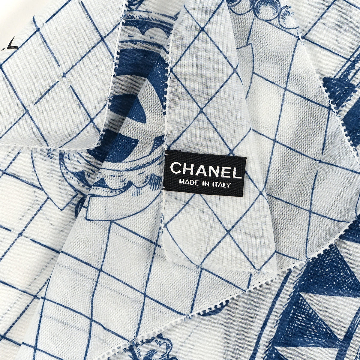 Cotton Havana Cuba Scarf White Blue