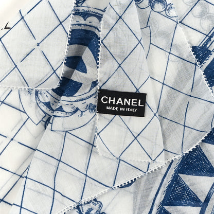Chanel Cotton Havana Cuba Scarf White Blue 3 of 3
