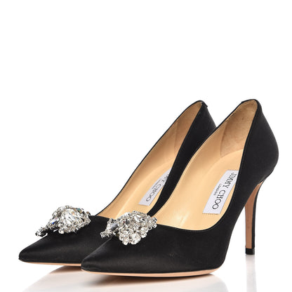 Jimmy Choo Satin Crystal Mamey 85 Pumps 37.5 Black 2 of 9