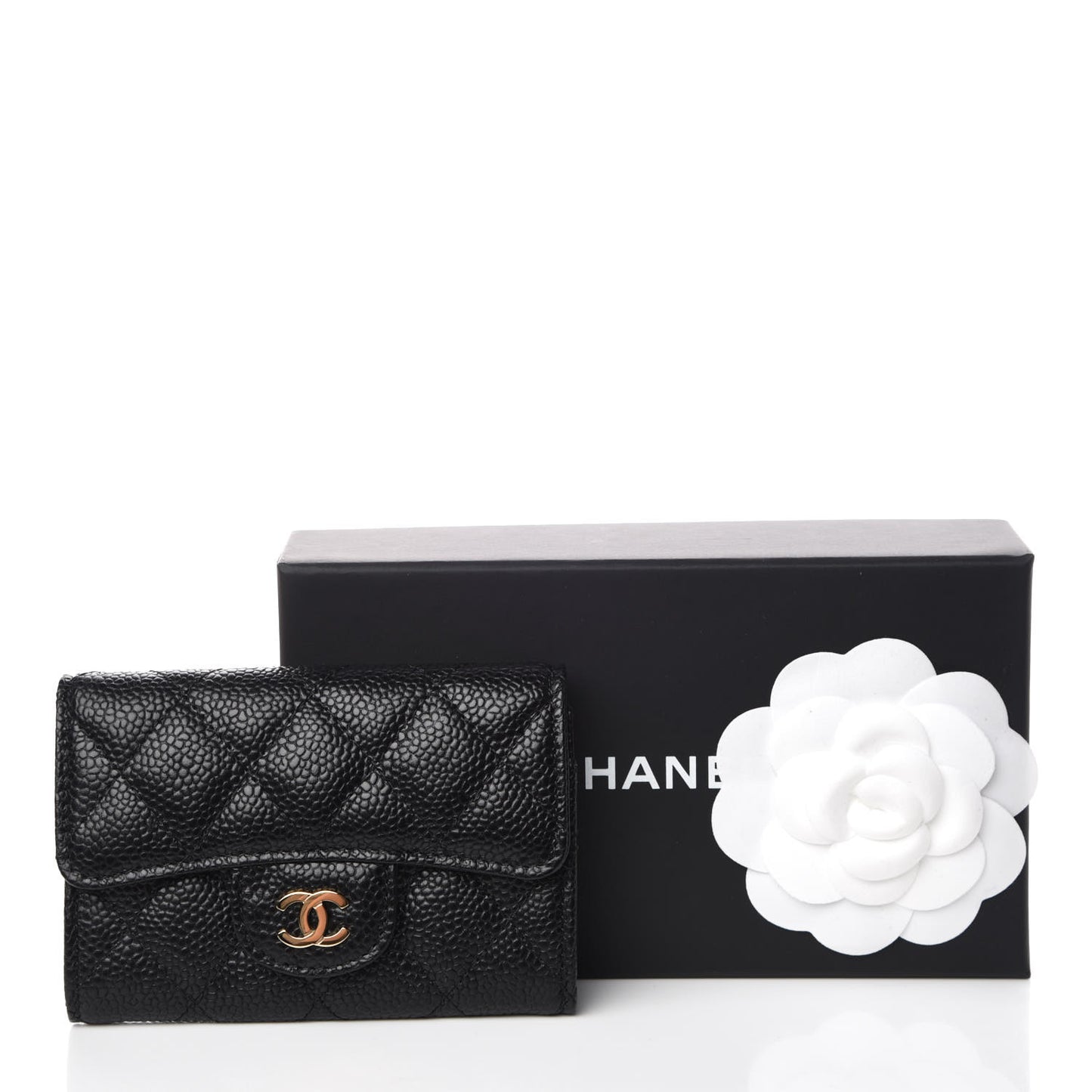 Caviar Quilted Flap Card Holder Black