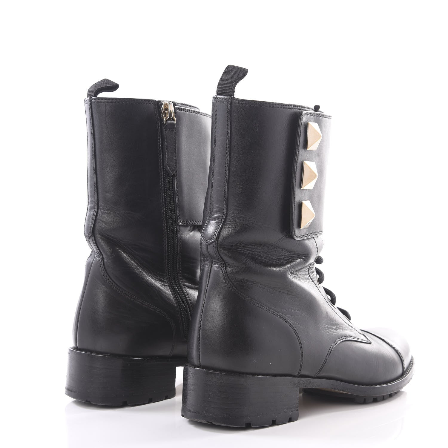 Valentino Garavani Calfskin Macro Rockstud Combat Boots 36.5 Black 4 of 10