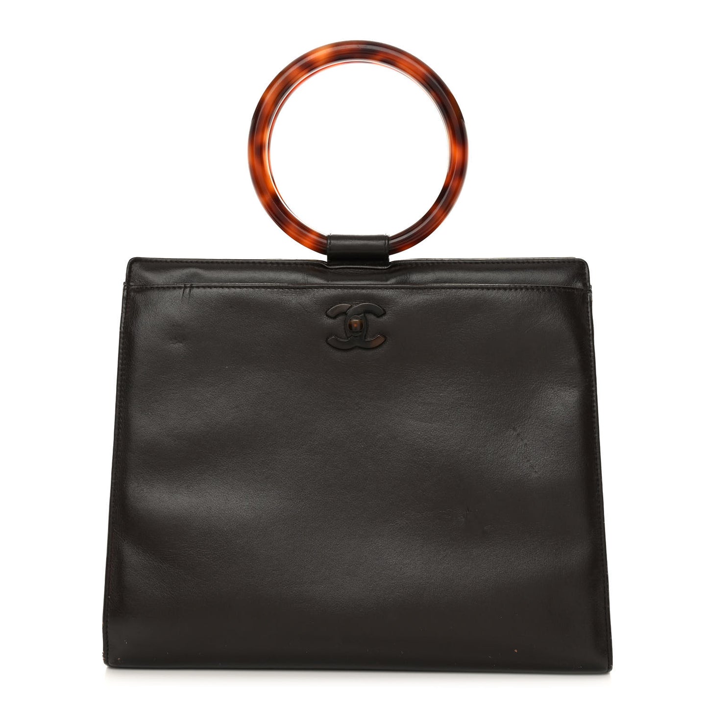 Lambskin CC Tortoise Top Handle Tote Brown